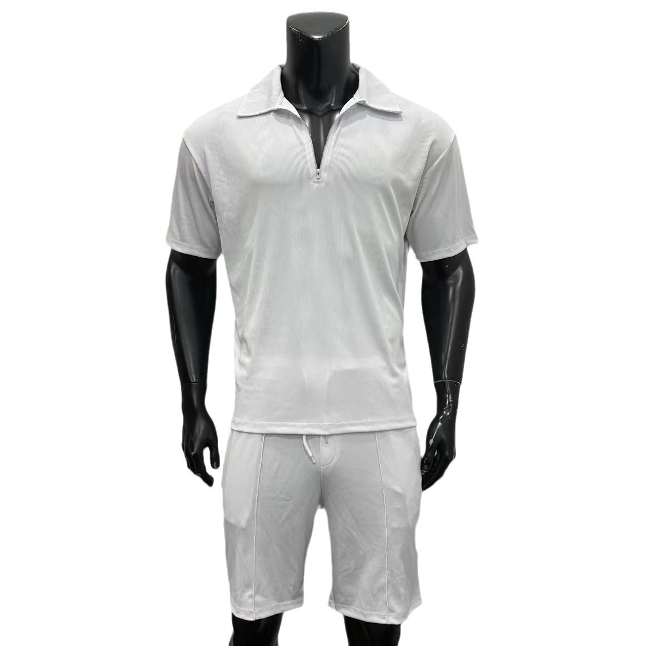 Summer Fashion Mens Clothing Men's Suits New Zipper Polo Casual Short Sleeve Drawstring Shorts Men's Set - Image 5