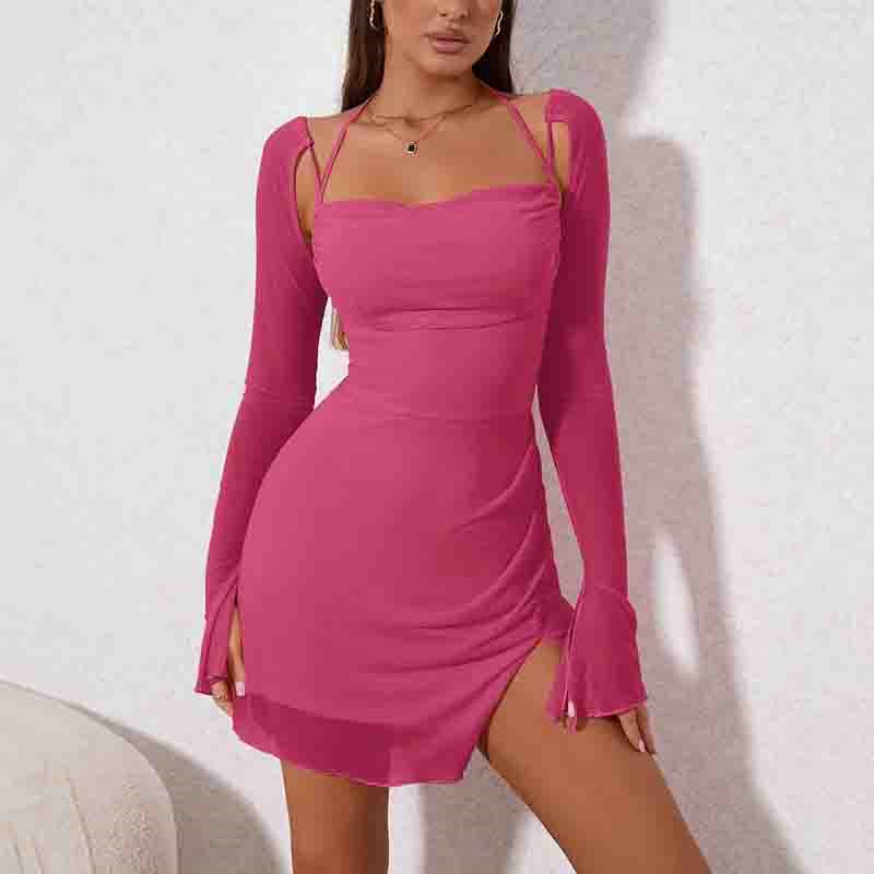Women's Solid Colour Backless Hanging Neck Halter Dresses - Image 4