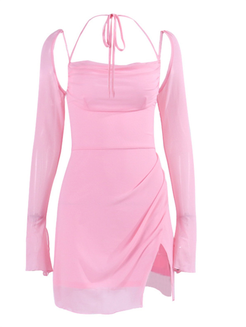 Women's Solid Colour Backless Hanging Neck Halter Dresses - Image 2
