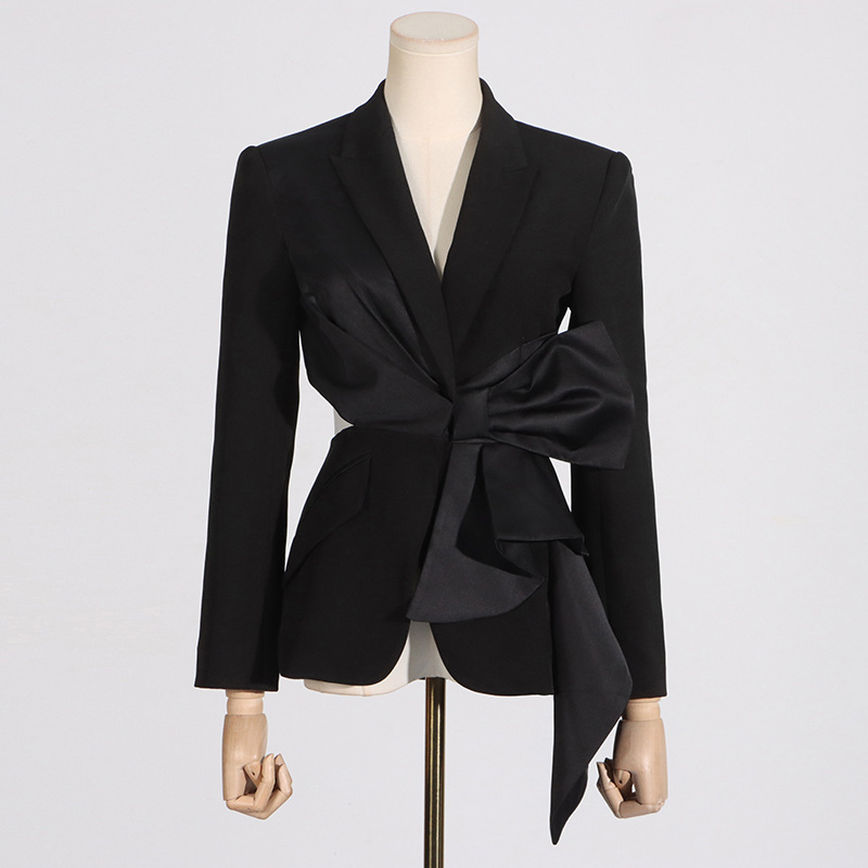 Fashion Sexy V-neck Midriff Outfit Bow Stitching Design Lace-up Waist Tight Suit Jacket - Image 2